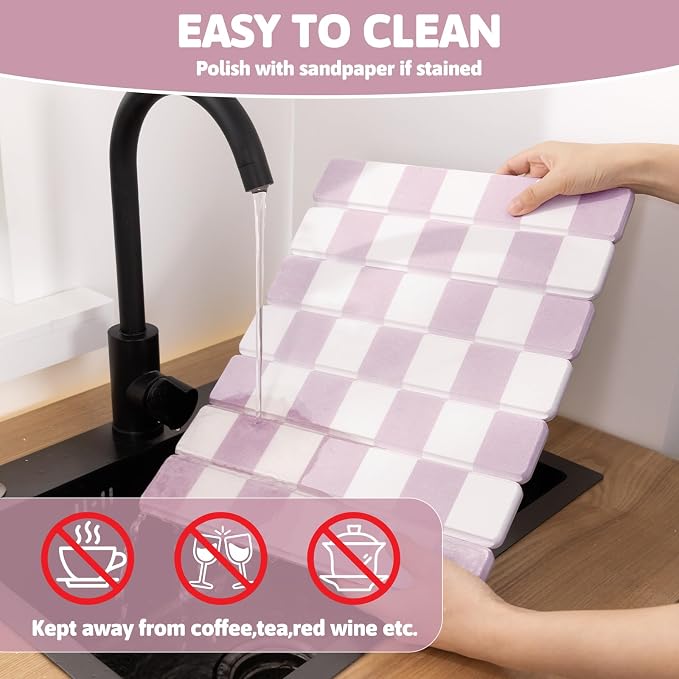 Yamaziot Large Stone Drying Mat for Kitchen Counter, 15.3"x24" Foldable Ultra Absorbent Stone Drying Mat, Quick-Dry Diatomaceous Earth Mat, Non-Slip Heat Resistant Mat for Dishes, Cups, Bottles, Pink
