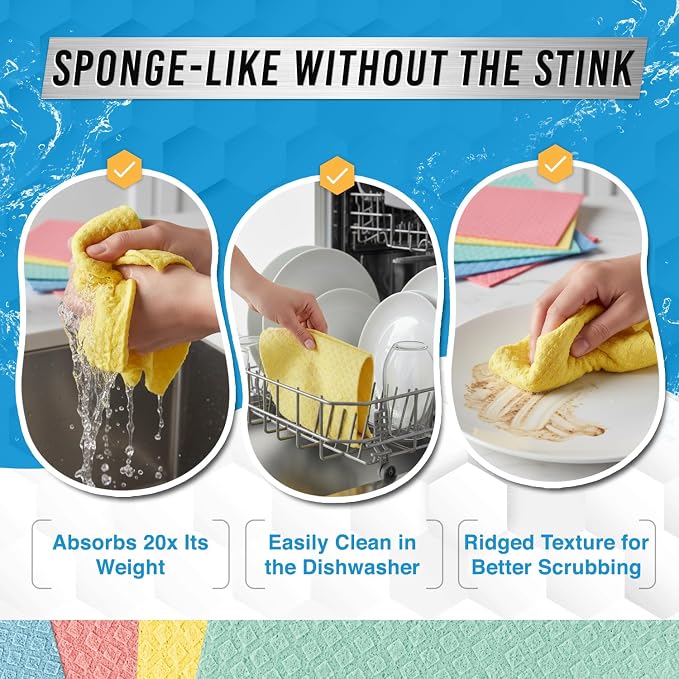 ACTIVE Swedish Dishcloths and Disposal Cleaner - Includes 12ct Cellulose Dish Cloths and 24ct Garbage Disposal Cleaning Tablets