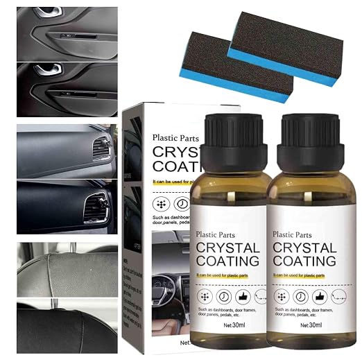 Crystal Coating for Car Plastic Parts, Plastic Restorer Refurbish Agent with Sponge, Automotive Exterior and Interior PlasticParts Scratch Remover, Car Ceramic Coating (2PCS)