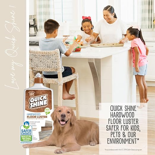 Quick Shine Hardwood Floor Luster 27 oz, Natural Looking Shine | Plant Derived Carnauba Polish, Renew & Protect, Streak & Haze Free, Non-slip, pH Neutral, No PFAS, EPA Safer Choice