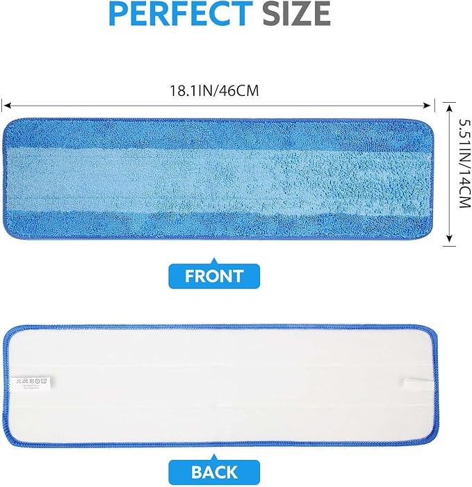 6-Pack 18 Inch Microfiber Mop Pads Refills Compatible with Bona Mop | Reusable & washable mop pad refills, wet & dry use, absorbent, for hardwood and sealed hard floors
