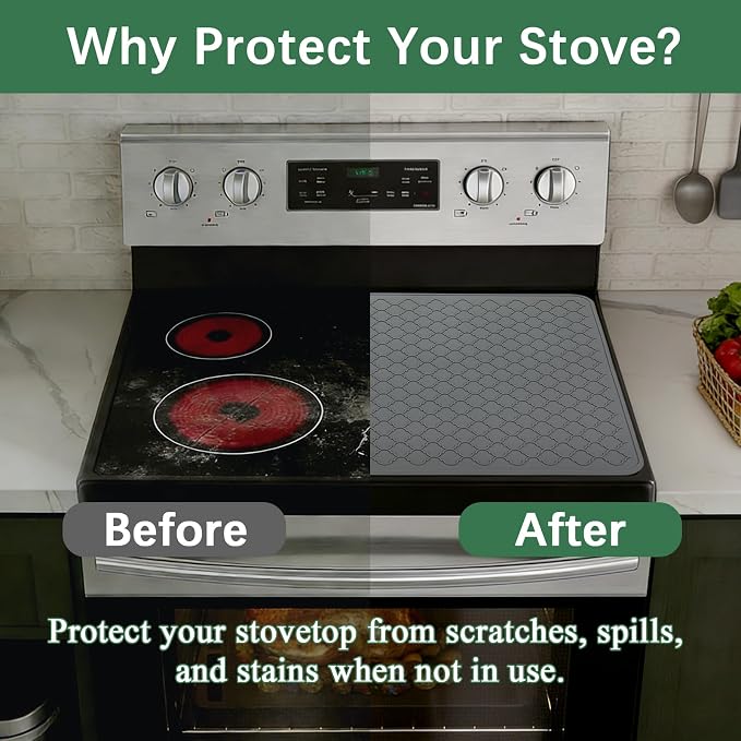 Stove Top Cover for Electric Stove - Food Grade Ceramic Stove top Cover, Silicone XXL Dish Drying Mat, Glass Cooktop Covers, Flat RV Range top Mats (Grey, 27.5"X20")
