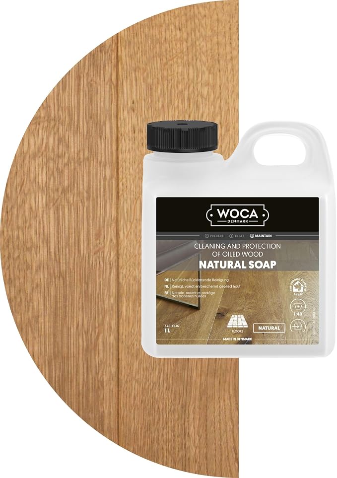 WOCA Denmark Natural Soap Bundle - 2x(1L) -Concentrated Cleaner for Oil-Treated Hardwood Floors, Furniture, Millwork, Cutting Boards, and Countertops.
