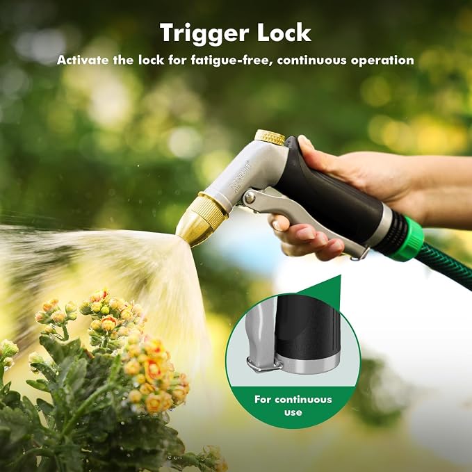 RESTMO Metal Water Hose Nozzle, High Pressure Garden Sprayer, Black | Adjustable Brass Head for 4 Spray Patterns, Heavy Duty Garden Water Sprayer for Outdoor Lawn & Plant & Car
