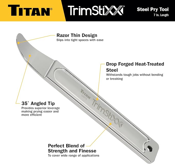 Titan 11571 Trim Stixx 7-Inch Wedge Pry Bar Tool with Razor-thin Angled Pry End