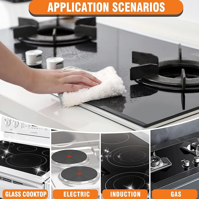 Meuvcol Glass Stove Top Cleaner Kit, 12 Oz Glass Cooktop Cleaner Non-Abrasive, Stove Oven Cleaner & Polish For Ceramic, Electric, Induction, Flat Top Stovetop, Gas - With Scrubbing Pad, Scraper, Cloth