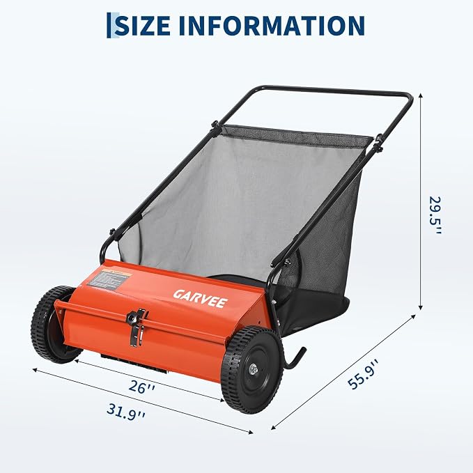 Push Lawn Sweeper 26Inch-Heavy Duty Walk Behind Leaf Collector and Yard Sweeper for Outdoor,Patio,Driveway,Garden Grass Sweepers,4 High Speed Spinning Brush,7 Cu. ft. Hopper Capacity | Yard Sweeper for Outdoor,Patio,Driveway,Garden Grass Sweepers,4 Hig...