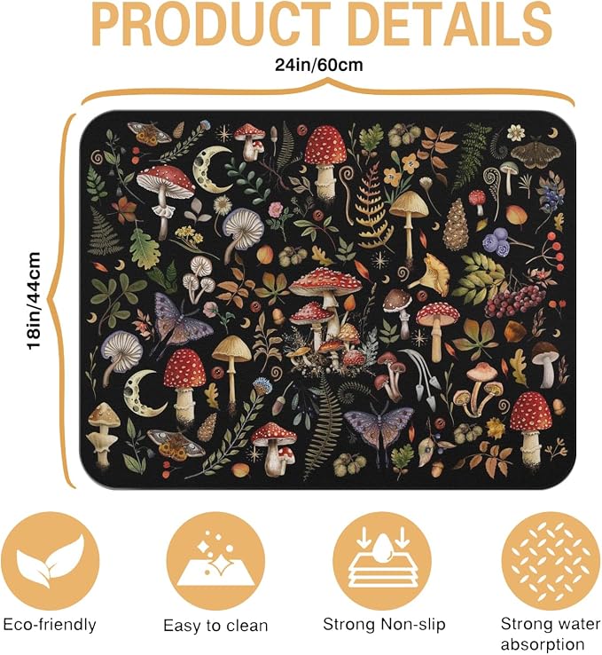 Dish Drying Mat Kitchen Countertop ,Super Absorbent Coffee Bar Mat for Maker Espresso Machine, Anti-Slip Accessories for Kitchen Countertops 24x18 Inch