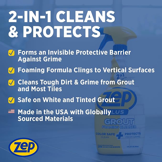 Zep Grout Cleaner and Brightener - ZU104632 - Deep Cleaning Formula Plus Grout Foaming Cleaner - R54212-2-in-1 benefits Deep Clean plus Everyday Clean & Protect