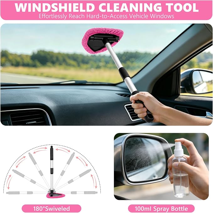 21PCS Car Detailing Kit Interior Cleaner - with Handheld Car Vacuum, Windshield Cleaning Tool, Detailing Brushes, Car Cleaning Supplies Kit for Women Men (Pink)