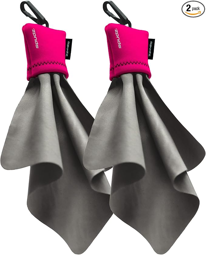 SPUDZ Ultra Microfiber Lens Cleaner with Closeable Bottom – Clip-On Pouch, Washable – for Binoculars, Scopes, Glasses, Screens | Ultra Pink, 6 x 6 Inch (2-Pack)