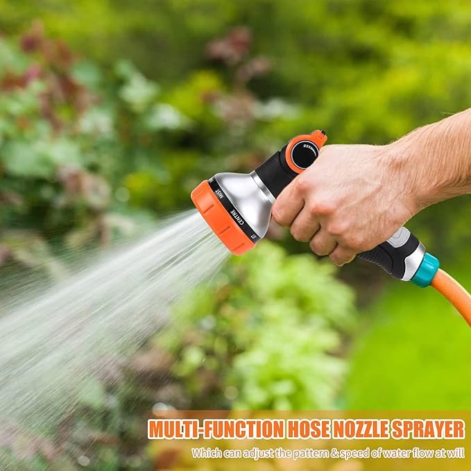 Garden Hose Nozzle Heavy Duty, High Pressure Adjustable 8 Patterns | Metal Water Hose Nozzle Volume Control Valve Attachment Hose Sprayer Nozzle for Outdoor Garden Watering Car Washing