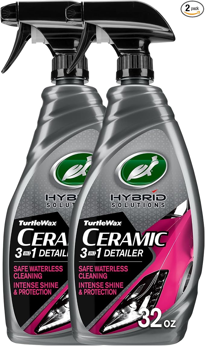 Turtle Wax Hybrid Solutions Ceramic 3-in-1 Car Detailer, Waterless Car Wash, Long-lasting HydrophobicWax Protection and High Gloss Shine, Safe For All Exterior Surfaces, 32 oz (Pack of 2)