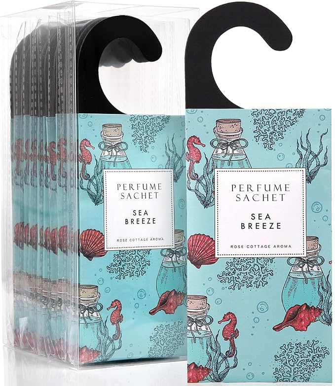 Large 12 Packs Sea Breeze Hanging Scented Sachets Long-Lasting Closet Deodorizer Air Freshener Fabric Refresher Odor Eliminator for Drawer Home Fragrance Gift Set