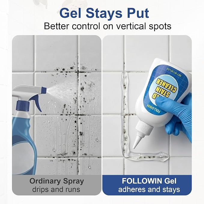 FOLLOWIN Mold and Mildew Remover Gel, Household Stain Cleaner for Washing Machine Seal, Bathroom Grout, Shower Tile, Kitchen Sink, Silicone Caulk - Non-Drip Formula, 18 fl oz