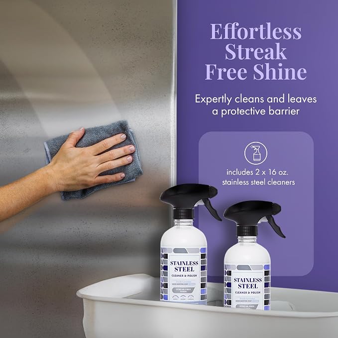 Therapy Stainless Steel Cleaner and Polish, Lavender - Two 16oz Bottles | 100% USDA Biobased. Removes fingerprints & residue. Safe for sinks, grills & appliances. Lavender essential oil scent.