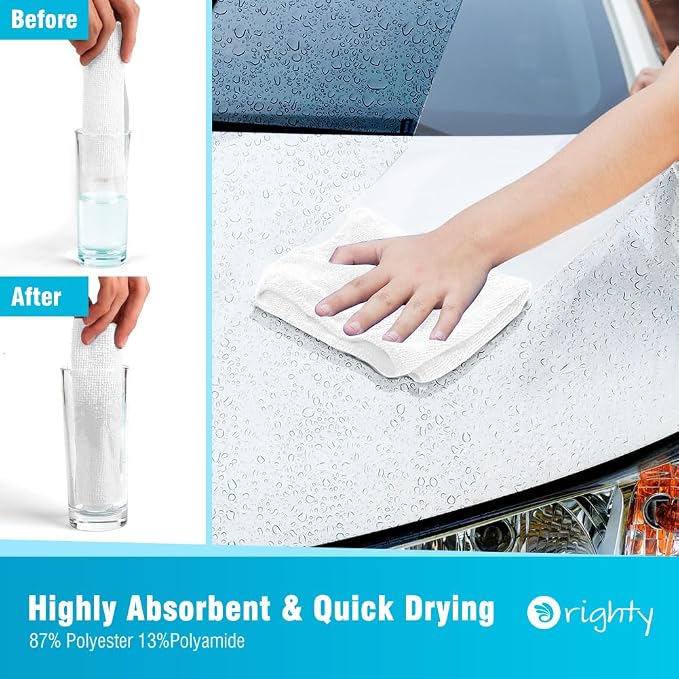 Orighty Microfiber Cleaning Cloth, Cleaning Rags, 24 Pack, 12x11 in, White | Microfiber Towels for Cars, Soft Highly Absorbent Rag, Lint Free Cloths for Car Care, House, Kitchen