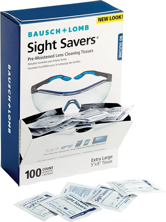 Bausch + Lomb Sight SaversLens Cleaning Wipes, Pre-Moistened Tissues, Anti-Fog, Anti-Static, Anti-Streaking, Cleans Glass and Plastic, 100 Count (Pack of 1)