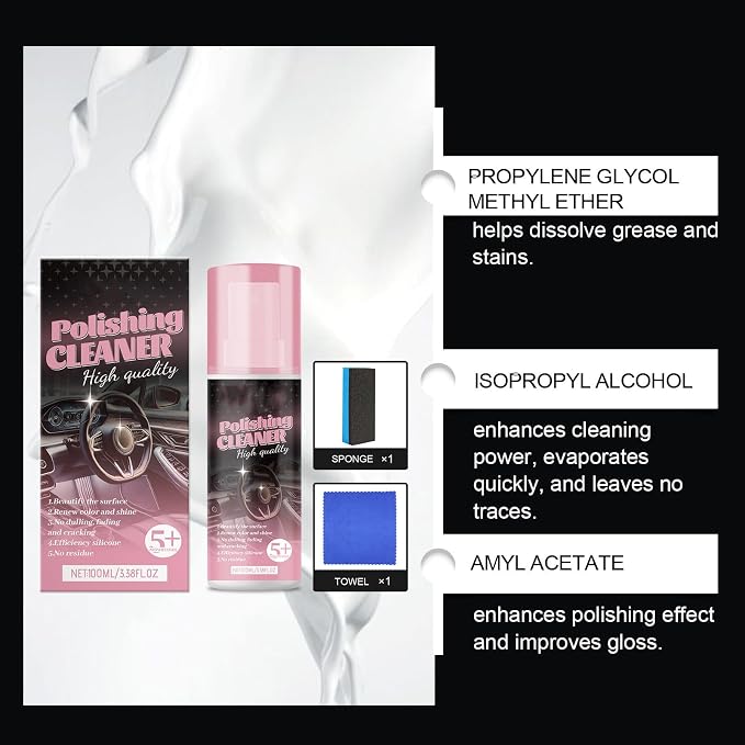 3Pcs Car Interior Cleaner,Polishing Cleaner Car Interior,All Purpose Interior Detail Spray, All Purpose Cleaner for Rubber, Leather