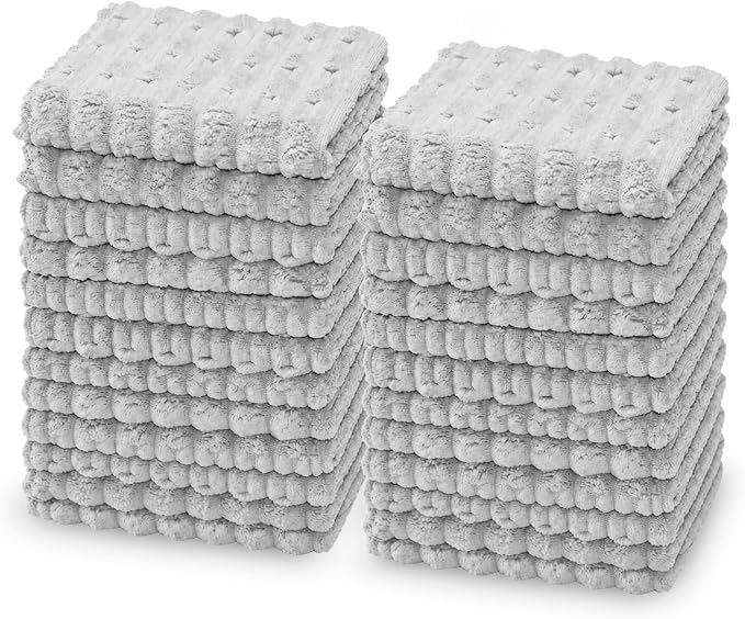 kimteny Microfiber Dish Cloths for Kitchen, 24 Pack 12 x 12 Inch Coral Velvet Kitchen Cleaning Cloths, Absorbent Reusable Non-Scratch Dish Rags for Dishes, Countertops & Sink
