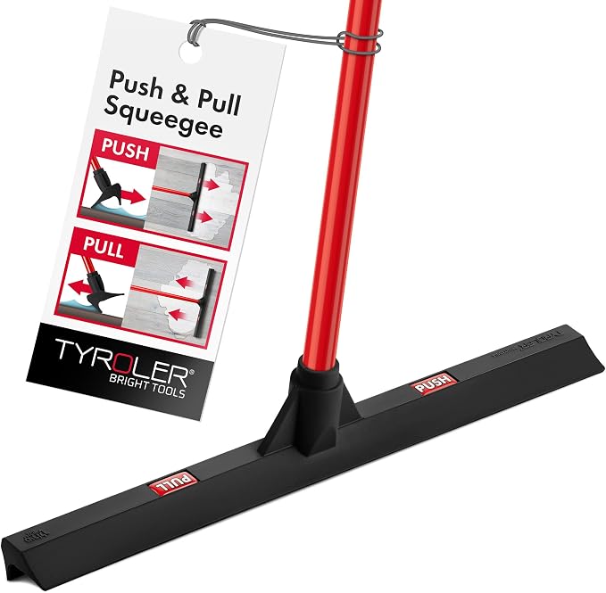 Tyroler Floor Squeegee Heavy Duty 17" | Floor Squeegee for Concrete Floor | Deck Squeegee Outdoor for Floor | 55" 4 Part Handle, Ideal Outdoor Squeegee for Patio, Tiles, Marble, Garage, Shower, Window