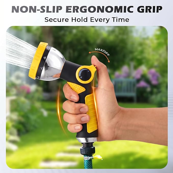 Garden Hose Nozzle High Pressure Leak Proof Spray Water Hose Nozzle Sprayer | Thumb Control 10 Spray Patterns On Off Valve Non-Slip Grip Hose Sprayer Nozzle for Plants & Lawns Watering,Car&Pet Washing