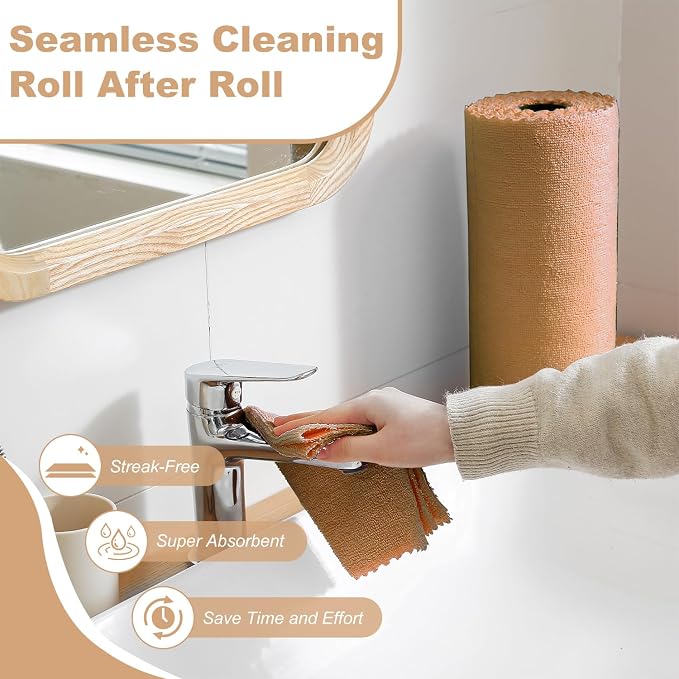 Jessy Home 2 Roll Reusable Paper Towels,100 Sheets Tear Away Microfiber Cleaning Cloth, Lint Free Cleaning Rags for Kitchen, Dishcloth,Household Cleaning Supplies