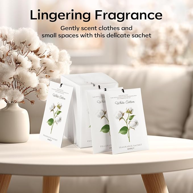 MYARO 12 Packs Scent Sachets for Closet Clothes Storage - White Cotton Fragrance Long Lasting Home Air Freshener Odor Deodorizer