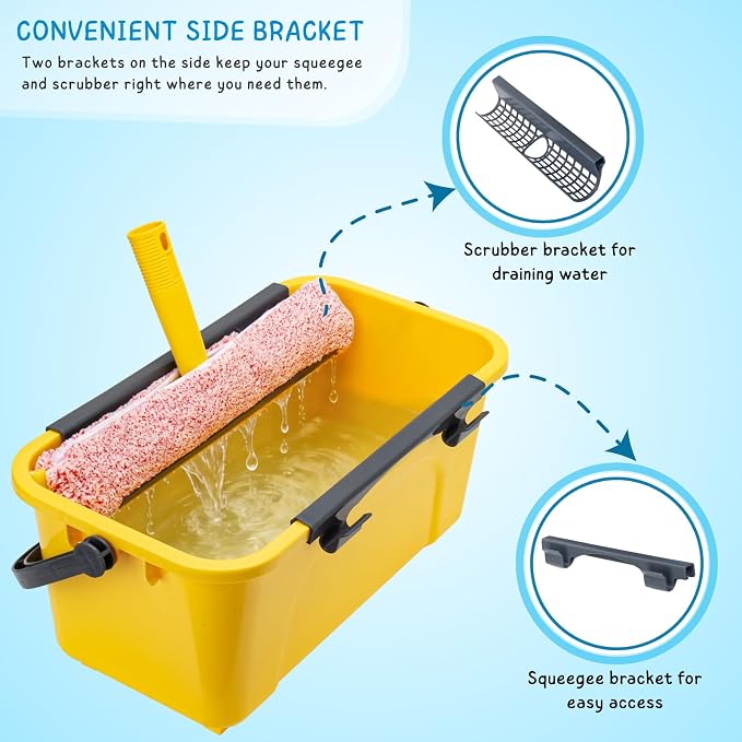 Professional Window Cleaning Kit with 3 Gallon Bucket, 6 Ft Long Handle Glasses Cleaner Squeegee with Spray Bottle and Scrubber for Home and Commercial Use, Car Windshield Washing Tool, Yellow