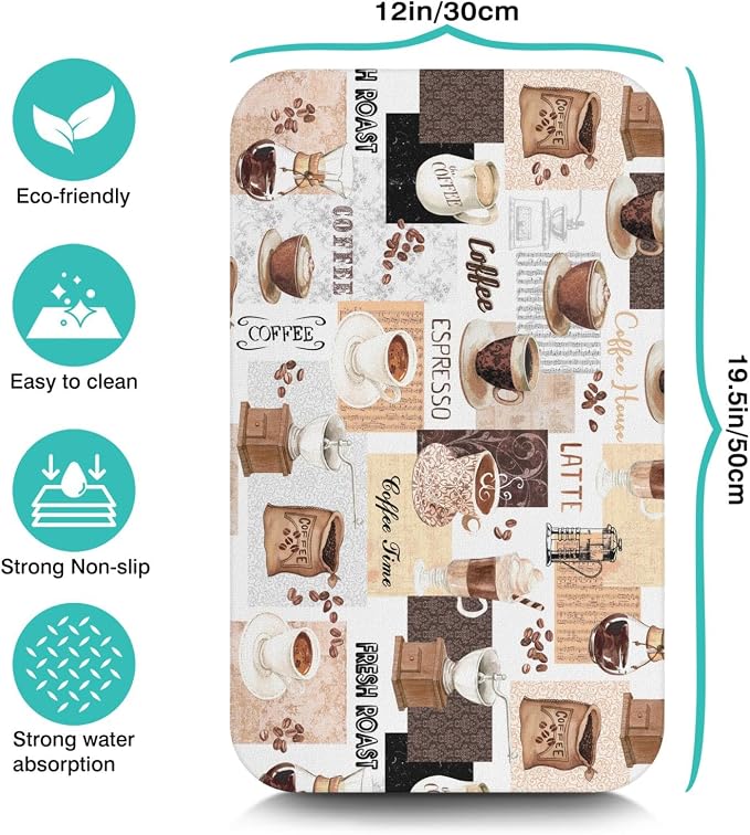 Coffee Mat 19inx12in, Absorbent Hide Stain Anti-Slip Coffee Bar Accessories, Dish Drying Mat for Kitchen