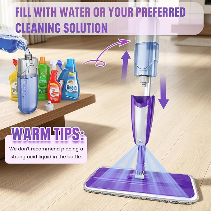 Spray Mop for Hardwood Floors Cleaning with 3 Washable Pads, Microfiber Wet Mops with Sprayer for Home Kitchen Tile Wood Vinyl Laminate Floor Dust Cleaning,16.9 oz Refillable Bottle, Purple