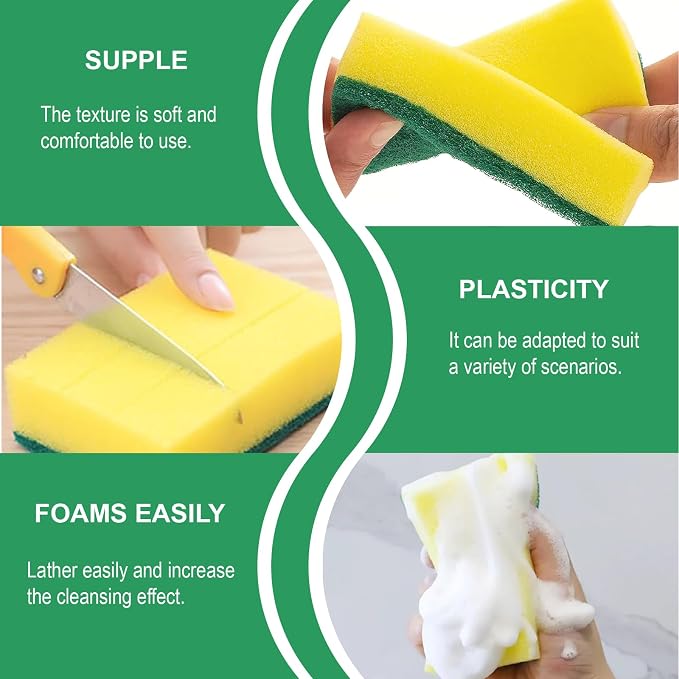 24 Pack Kitchen Cleaning Sponges,Scrub Sponges,Non-Scratch Scrub Dish Sponge Safe on Non-Stick Cookware,Stink-Free Cleaning Supplies for Pots, Pans