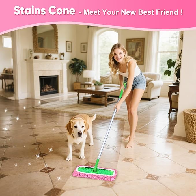 6-Pack Reusable Mop Pads Compatible with Sweeper Mop - 100% Coral Fleece Washable Refills - Microfiber Dry & Wet Sweeping Cloths for Multi-Surface/Hardwood Floor Cleaning- Pink