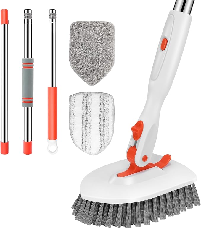 SetSail Tile Tub Scrubber Brush 3-in-1 Shower Scrubber with Long Handle | with 3 Detachable Replacement Brush Head, Multi-Angle Cleaning Locks at 45°, 90°, 180° for Bathroom Kitchen Walls Tub Tile