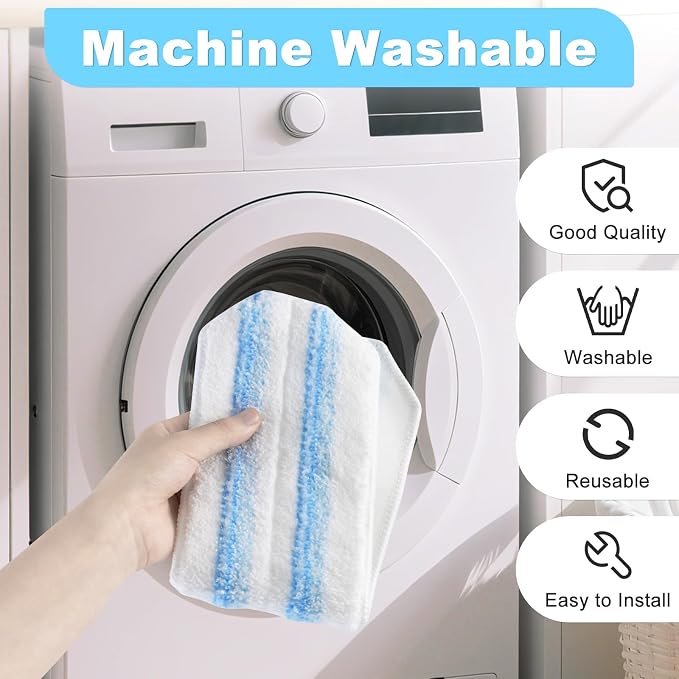 Mop Replacement Pads for OCedar H2prO Flat Mop System, 6 Pack Mop Pads for Ocedar H2prO Flat Mop, Machine Washable and Reusable Microfiber Mop Heads Replacements, Mop Refills Safe on Various Floors