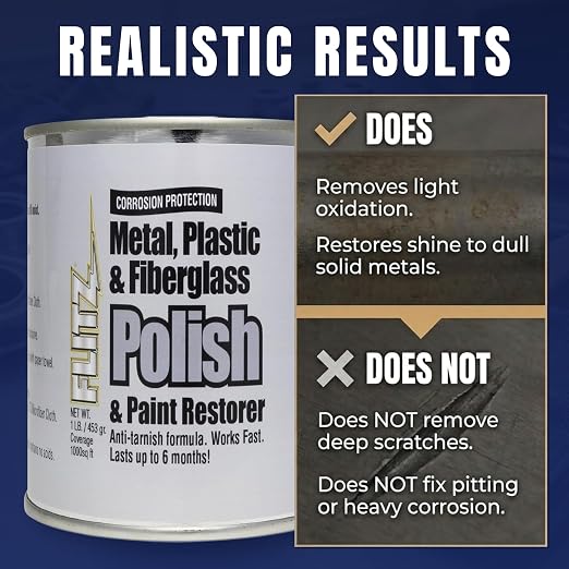 Flitz Metal Polish Paste - 1lb Can of USA-Made Polish for Solid Chrome, Stainless Steel, Aluminum- Non-Abrasive for Light Oxidation - Requires Manual Buffing - Not for Plated/Coated Surfaces (1 Pack)