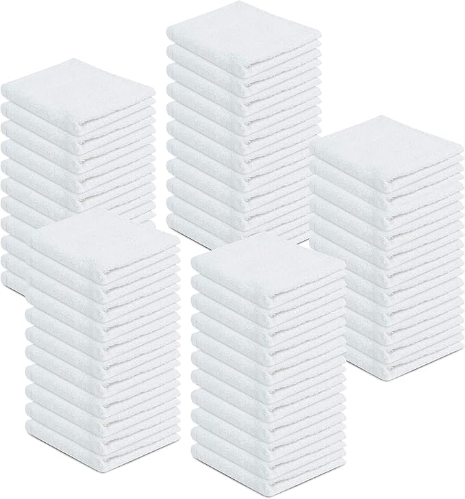100% Cotton Terry Towels Cleaning Cloths Pack of 250 (12x12 Inches) White Cotton Terry Cloth Bar Rags White Bar Towels, Multipurpose High Absorbent Terry Towels for Cleaning Auto Detailing or Painters