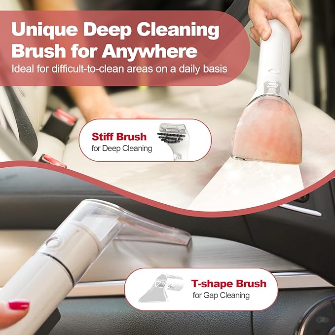 Upholstery Carpet Cleaner, MUJERBAY 12Kpa Portable Spot and Stain Cleaner, Easy Move with Universal Wheels & Handle, 1.23-inch Deep Cleaning Machine for Couch, Stairs, Car and Pet Messes.