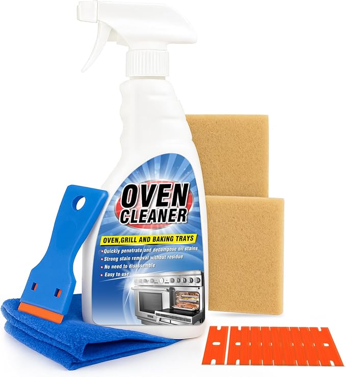 Heavy Duty Stove and Oven Cleaner Kit, Includes Cleaning Tool, Razor, Scraper and 1 Pad to Remove Tough Stains - Use on Gas, Electric, Ceramic Surfaces, 4 Piece (16.9, Fluid Ounces)