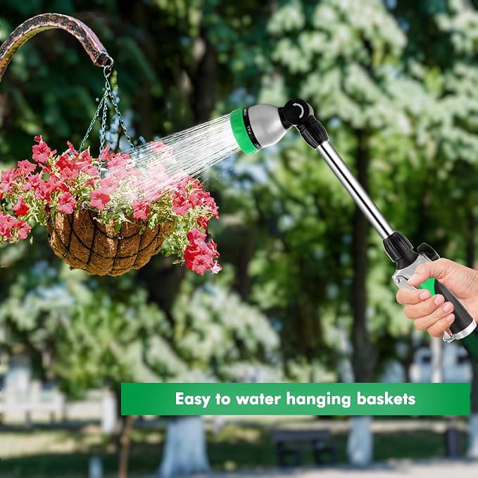 RESTMO Heavy Duty Metal Hose Wand, Watering Wand for Garden Hose | 180° Swivel Ratcheting Head, 16'' Hose Sprayer, 7 Spray Patterns, Flow Control, Ideal for Hanging Baskets & Shrubs