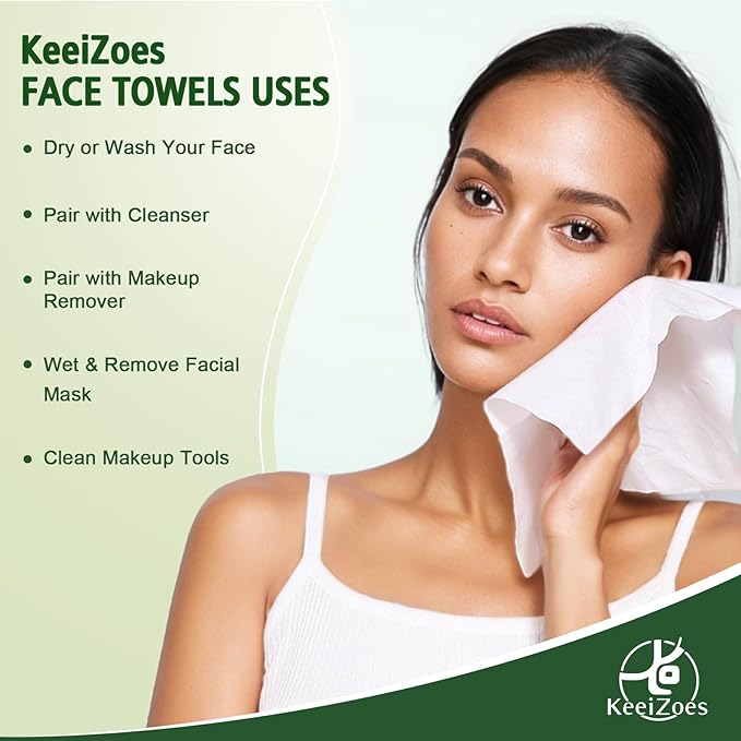 Disposable Face Towels 300 Count, Biodegradable Ultra Soft & Thick Facial Towels for Sensitive Skin, Lint-Free Makeup Remover Dry Wipes, Multi-Purpose Cleansing Towelettes for Face Wipes, Skincare