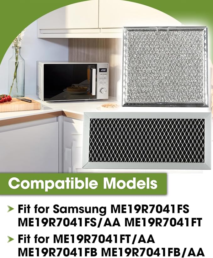 4 Pcs Microwave Oven Charcoal & Grease Filter Fit for Samsung ME19R7041FS ME19R7041FS/AA ME19R7041FT ME19R7041FT/AA ME19R7041FB ME19R7041FB/AA, Activated Carbon Filter Easy Snap-in Installation
