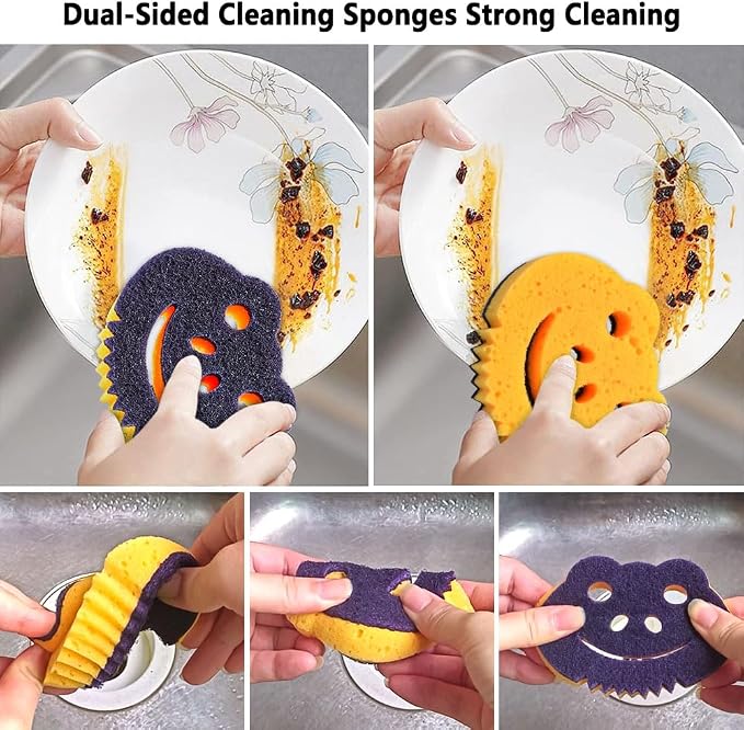 12 Pack Frog Dual-Sided Multi-Functional Premium Cleaning Sponges,Scrub Sponges,Dishwashing Sponge for Heavy Duty Scouring Pads,Kitchen,Furniture,Dish,Bathroom