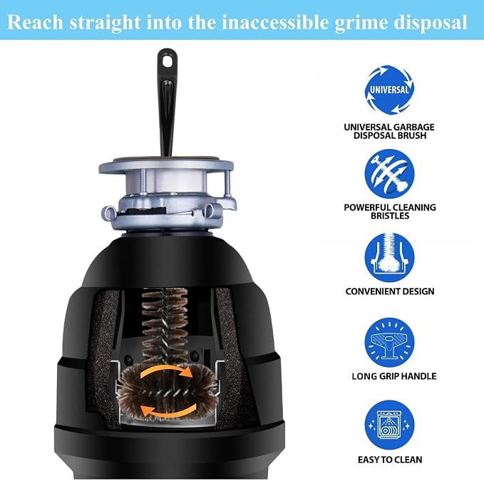 Garbage Disposal Brush and Cleaner with Extra Long 15" Handle Effortlessly Remove Residue,and Build-Up Universal Fit for All Disposal Units