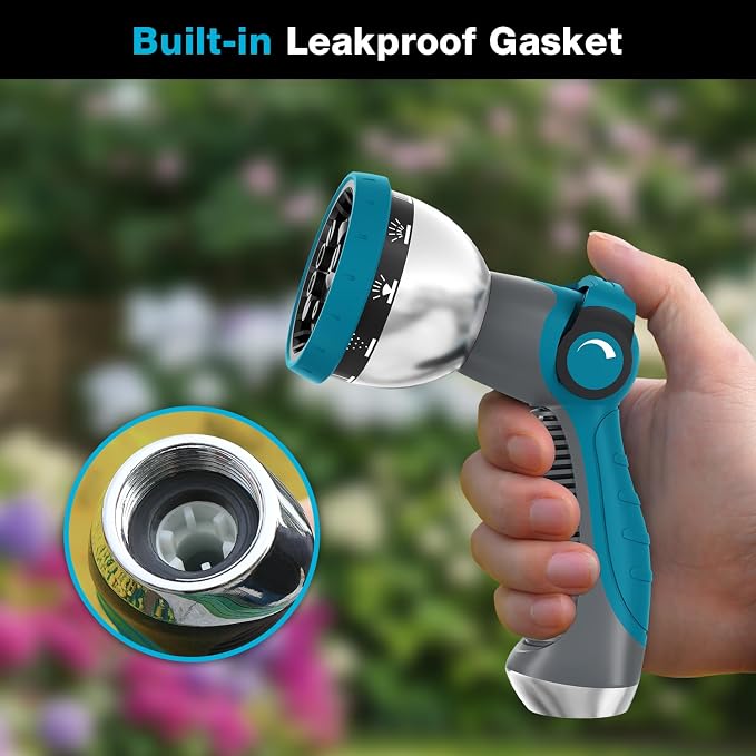 Besiter Garden Hose Nozzle, Hose Sprayer Nozzle with 10 Spray Patterns, Thumb Control On Off Valve, High Pressure Metal Water Hose Nozzle for Car Wash, Plants, Pets & Outdoor Cleaning