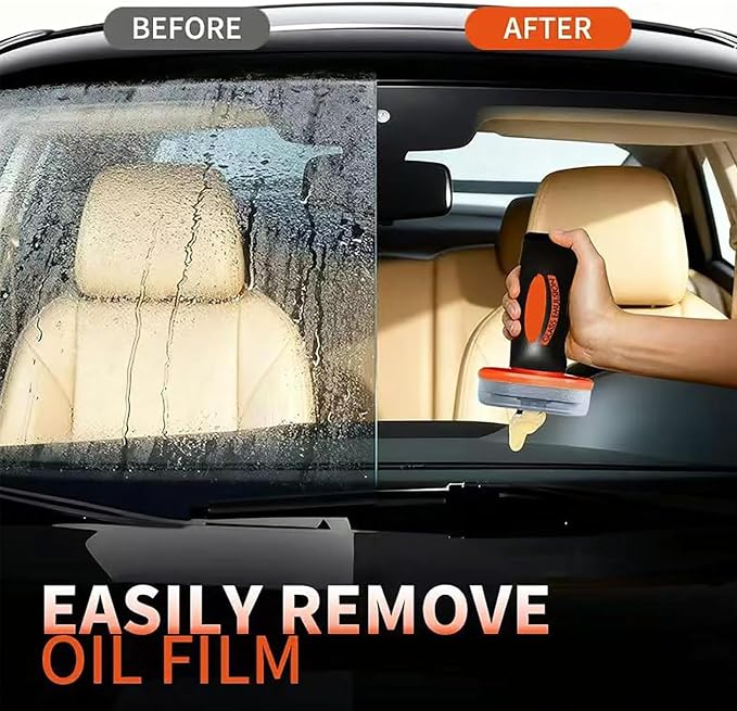 2pcs Car Glass Oil Film Remover,Glass Emulsion Cleaner,Roll-On Glass Compound with Cleaning Board,Restores Windshield Clarity for Safe Driving(2 pcs)