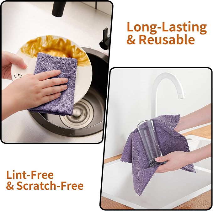 80 Pack Microfiber Cleaning Cloth Roll,Lint Free Rags & Tear Away Reusable Towels Washable Scratch,Ultra Absorbent Dish Rags(12" x 12") for Car Kitchen Home Garage-Dark Purple