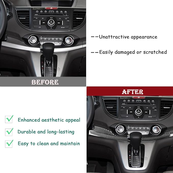Real Carbon Fiber Trim for Honda CRV Accessories | for CR-V 2012 2013 2014 2015 2016 Center Control Panel Decorative Sticker Interior Thick Overlay Decal - A