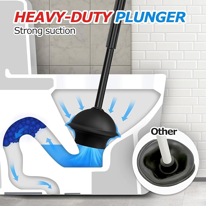FORASTO 2Pack 2 in 1 Toilet Brush and Plunger Set, Extended Handle Plunger,Toilet Bowl Brush Plunger Set,Bathroom Cleaning Tools,Toilet Brush Plunger Combo,Cleaning Supplies，Black | 21" Extended, Apartment Must Haves, Accessories Decor, Essentials, New...