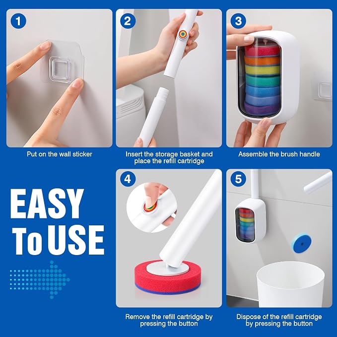 Disposable Toilet Brush, Wall Mounted Toilet Bowl Brush with 35 Colorful Refills, Toilet Bowl Brush with Storage Box for Deep Bathroom Toilet Cleaning (1 Handle + 35 Colorful Refills).